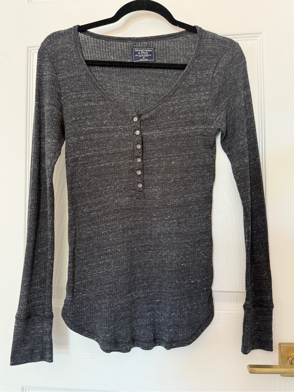 Abercrombie & Fitch Women's Charcoal Gray Henley Long Sleeve Top, Size Medium